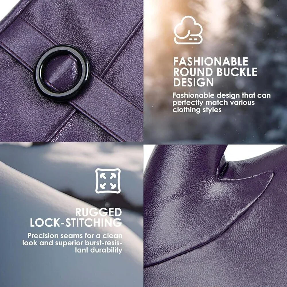 Women's Winter Leather Gloves Texting Warm Driving Lambskin Gloves Purple